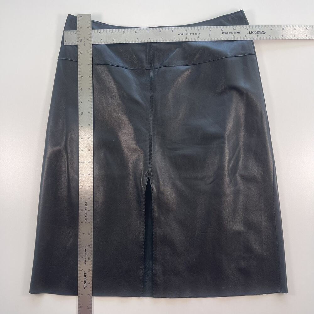 bebe Soft Leather Fittted Skirt Front Slit Size 8 Black Y2K Back Zip Flat Front - Picture 9 of 10